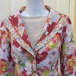 Alberto Makali Floral Printed Cotton Blend Jacket Crop Sleeves Size 10